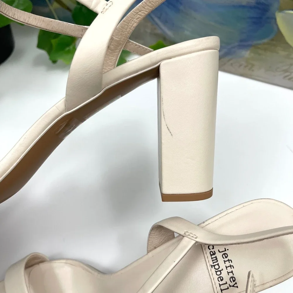New JEFFREY CAMPBELL GO-THERE‎ BLOCK HEEL SANDAL in Ivory Size 9